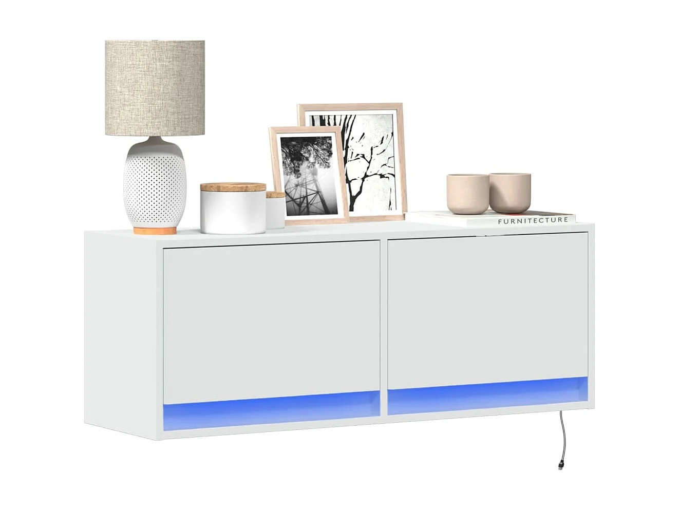 Mobile TV a Parete con Luci LED Bianco 100x31x35 cm