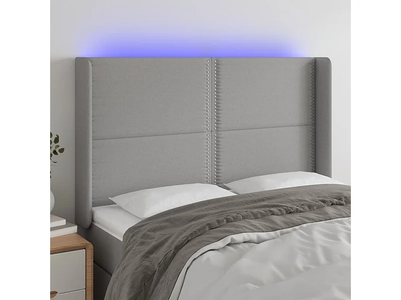 Tête de lit à LED Gris clair 147x16x118/128 cm Tissu