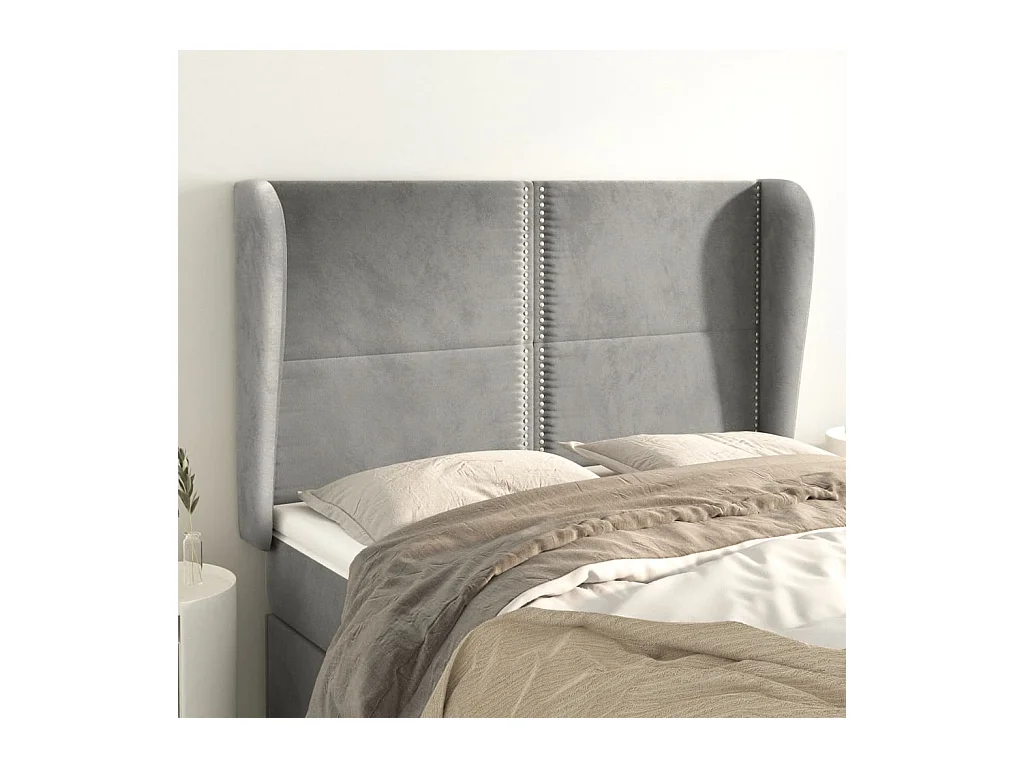 Tête de lit avec oreilles Gris clair 147x23x118/128 cm Velours