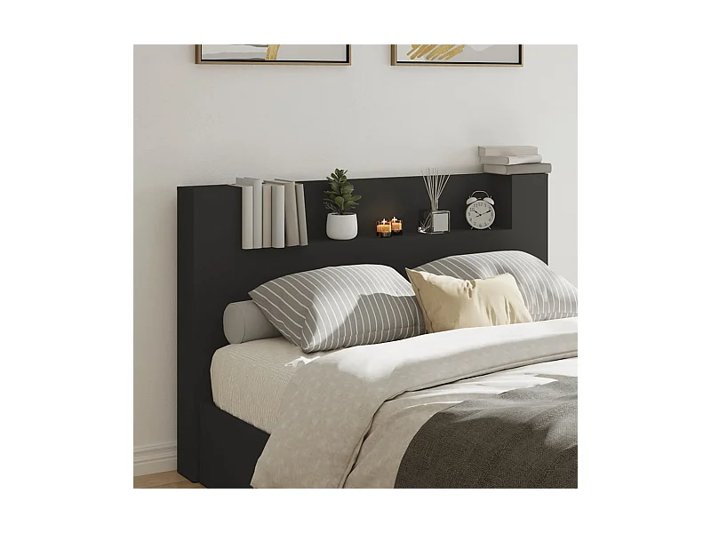 Armoire tête de lit avec LED noir 160x16,5x103,5 cm