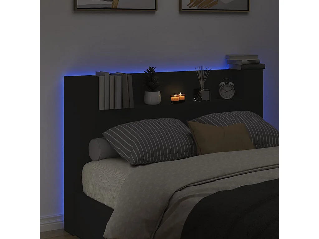 Armoire tête de lit avec LED noir 160x16,5x103,5 cm