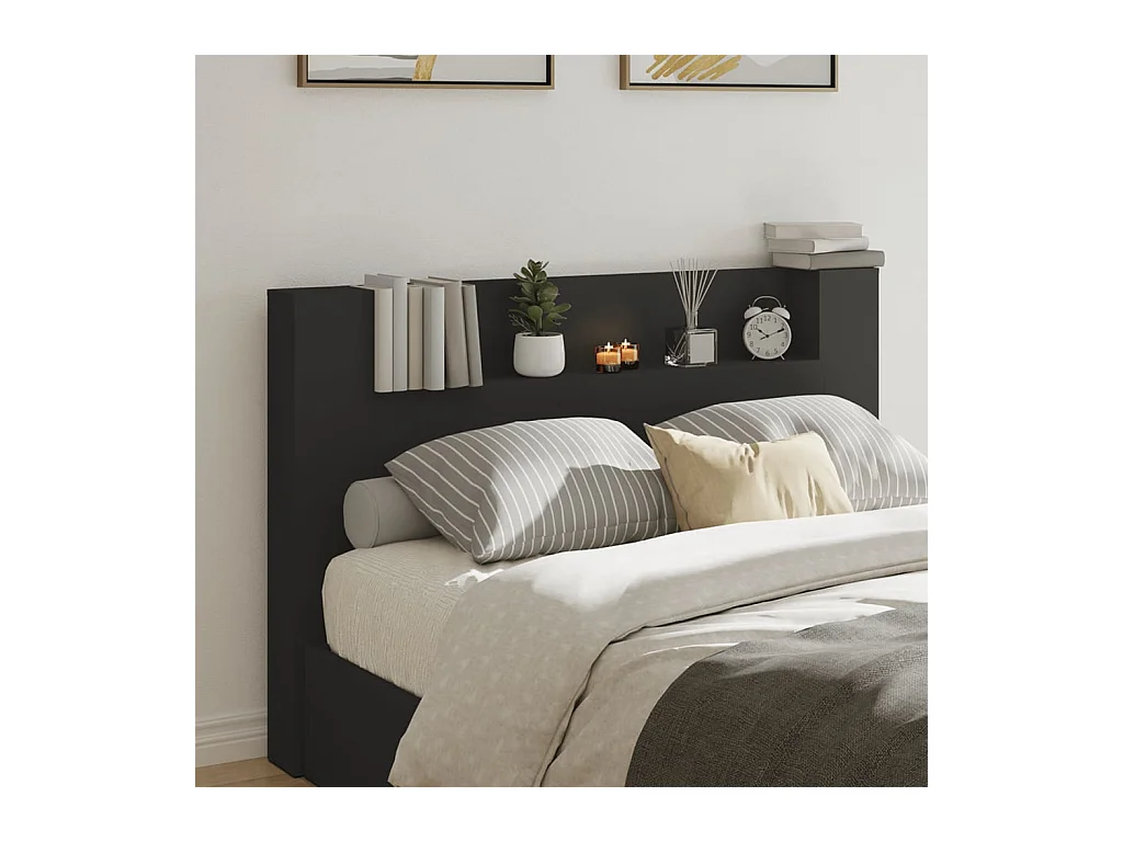Armoire tête de lit avec LED noir 160x16,5x103,5 cm