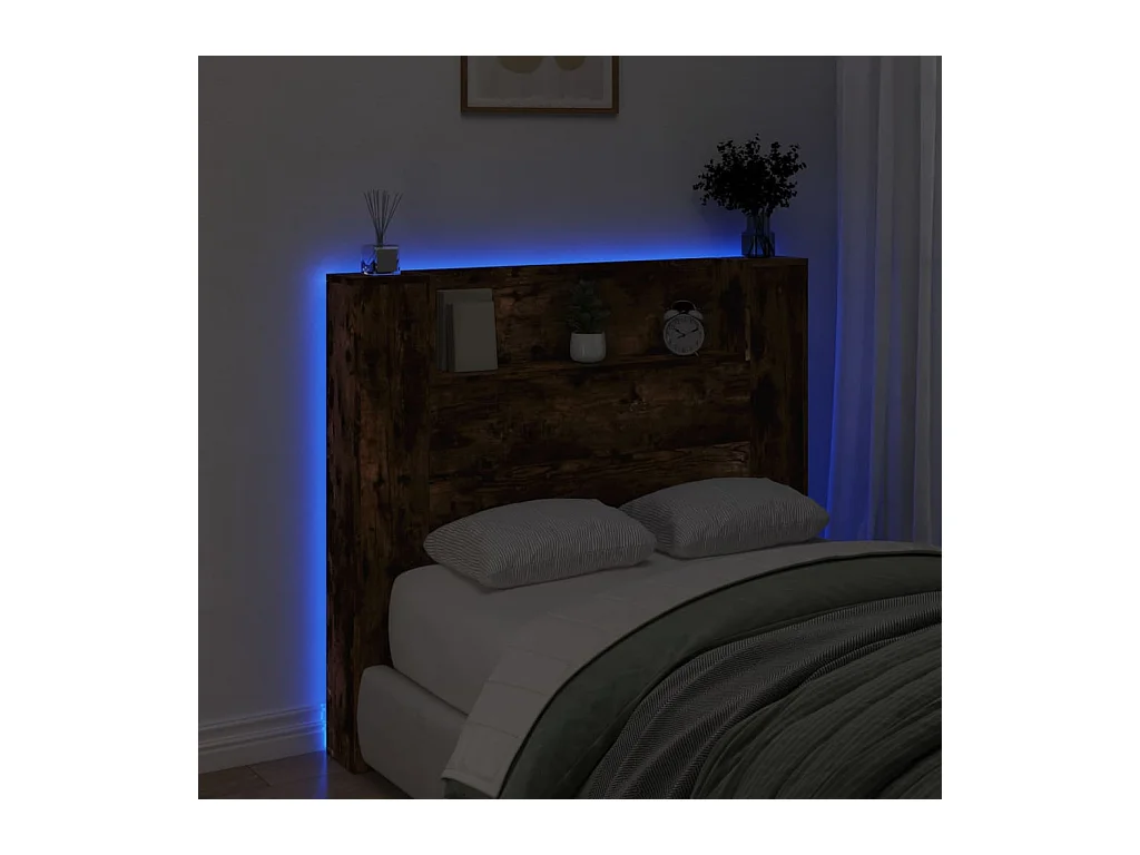 Testiera con Contenitore a LED Rovere Fumo 120x16,5x103,5 cm