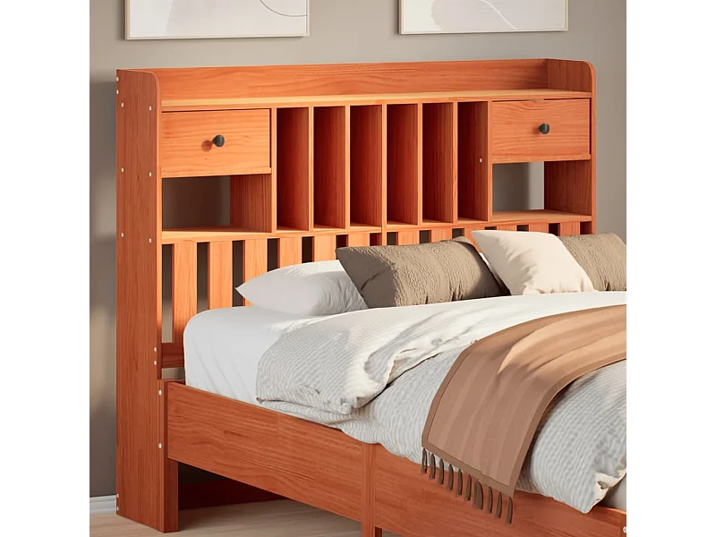 Tête de lit avec rangement cire marron 135cm bois massif de pin