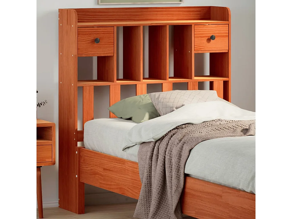 Tête de lit avec rangement cire marron 75 cm bois massif de pin