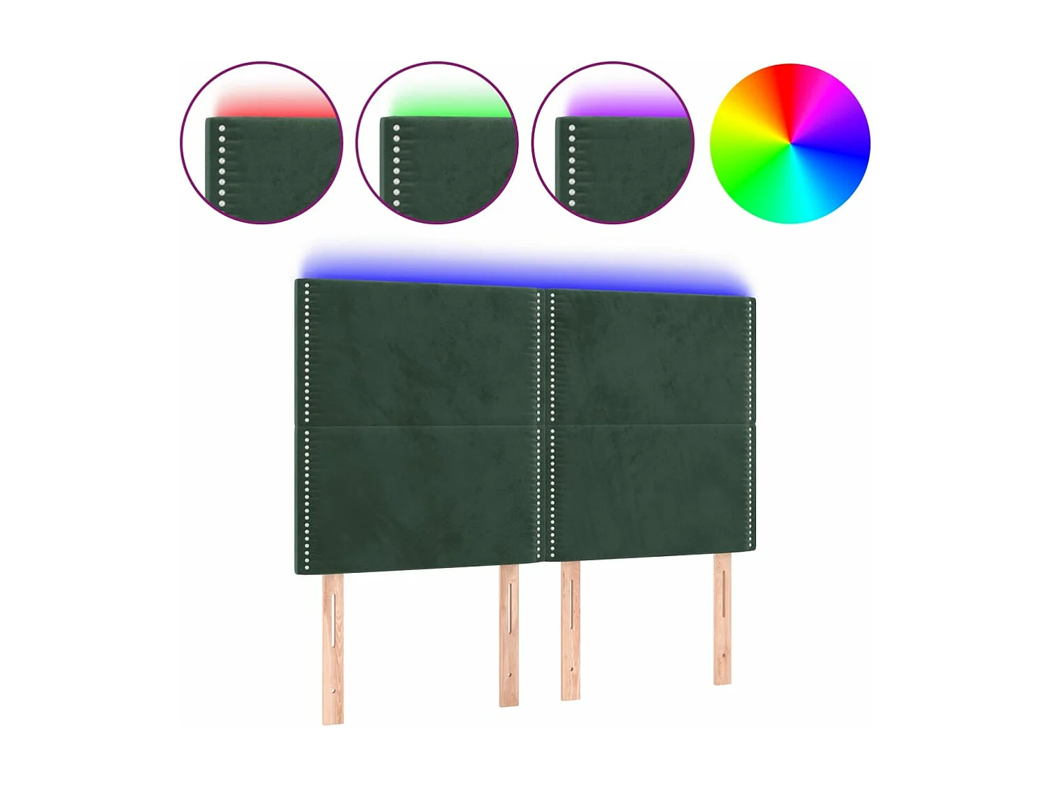 Cabecero con luces LED terciopelo verde oscuro 144x5x118/128 cm