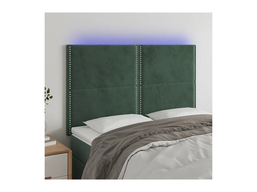 Testiera a LED Verde Scuro 144x5x118/128cm in Velluto