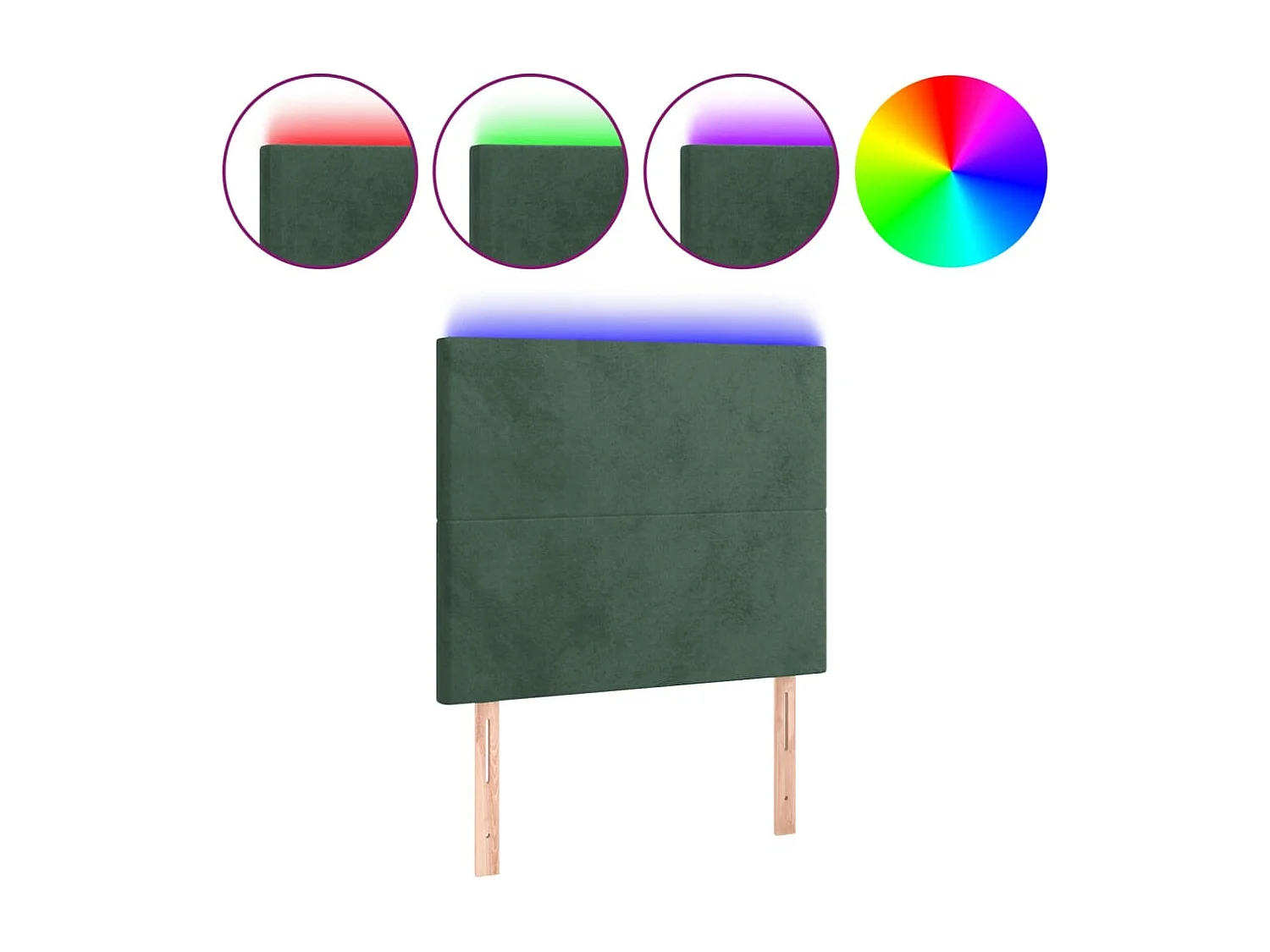 Cabeceira de cama c/ LED veludo 90x5x118/128 cm verde-escuro