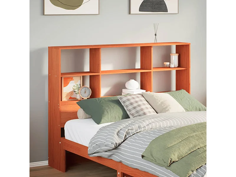 Cabecero de cama almacenaje madera maciza pino marrón 150 cm