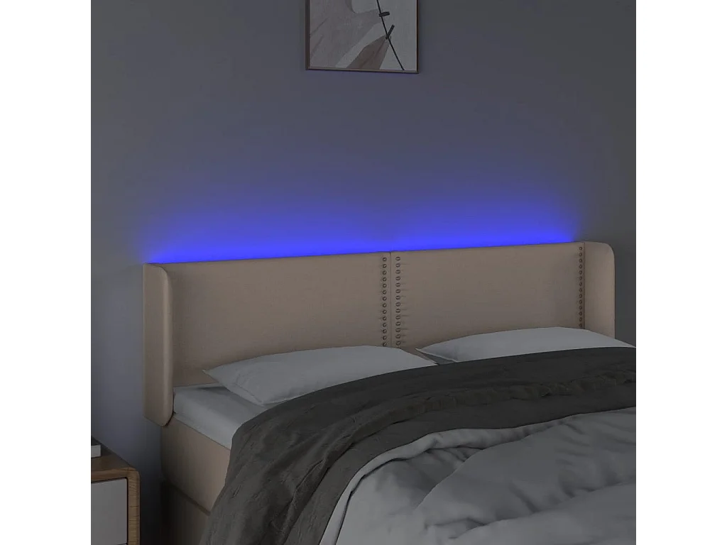 Hoofdbord LED 147x16x78/88 cm kunstleer cappuccinokleurig