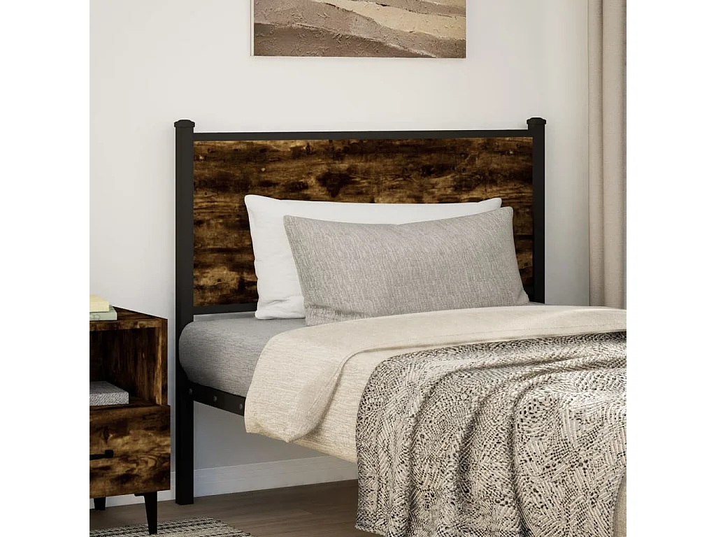 Tête de lit chêne fumé 107 cm bois d'ingénierie et acier