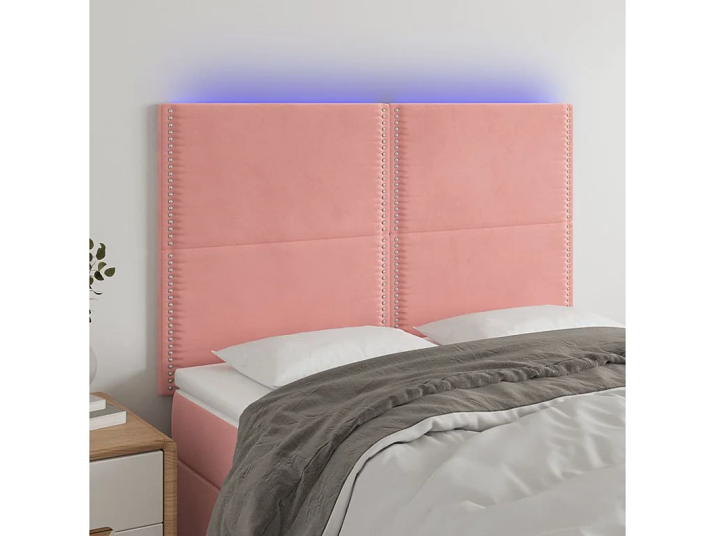 LED Kopfteil Rosa 144x5x118/128 cm Samt