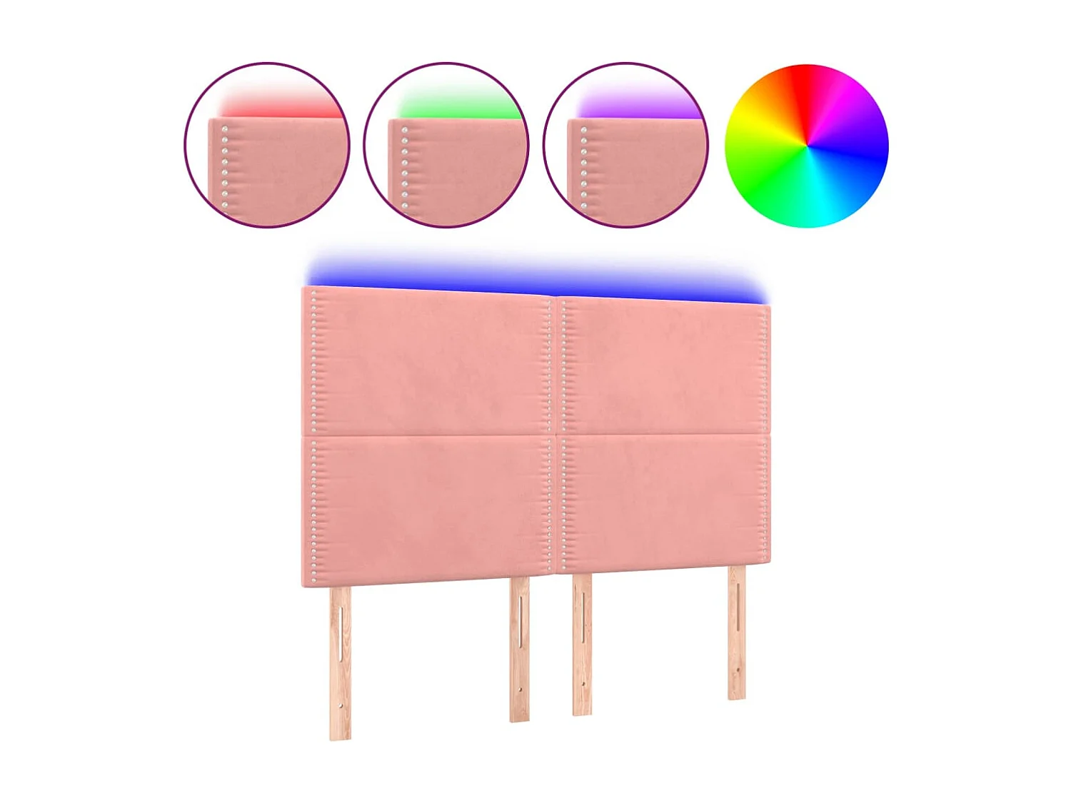 LED Kopfteil Rosa 144x5x118/128 cm Samt