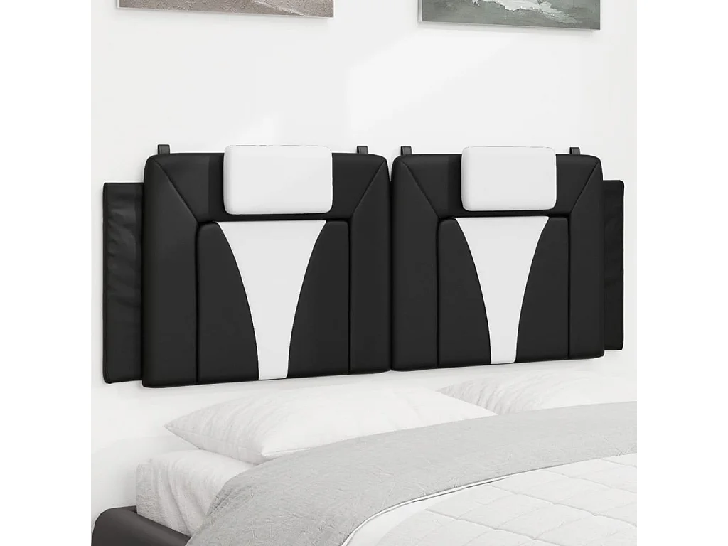Coussin de tête de lit noir et blanc 140 cm similicuir