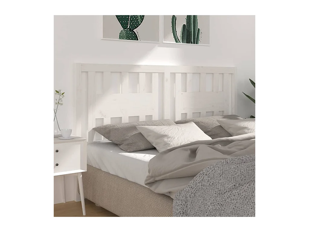 Testiera per Letto Bianca 141x4x100cm in Legno Massello di Pino