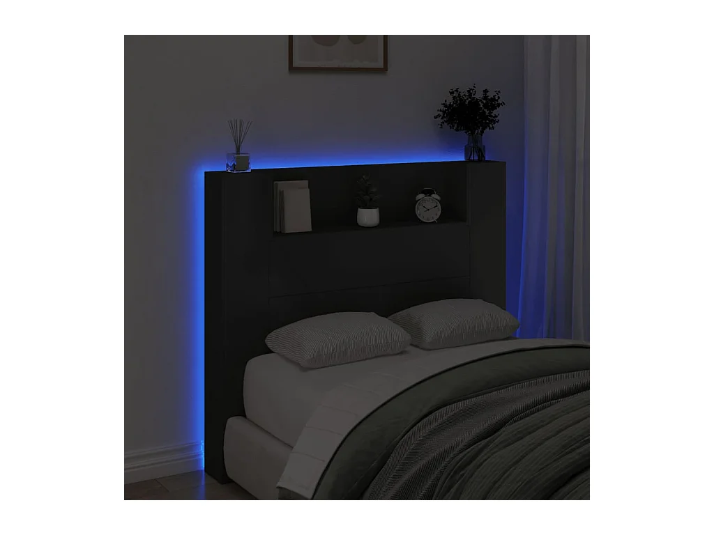 Armoire tête de lit avec LED noir 120x16,5x103,5 cm