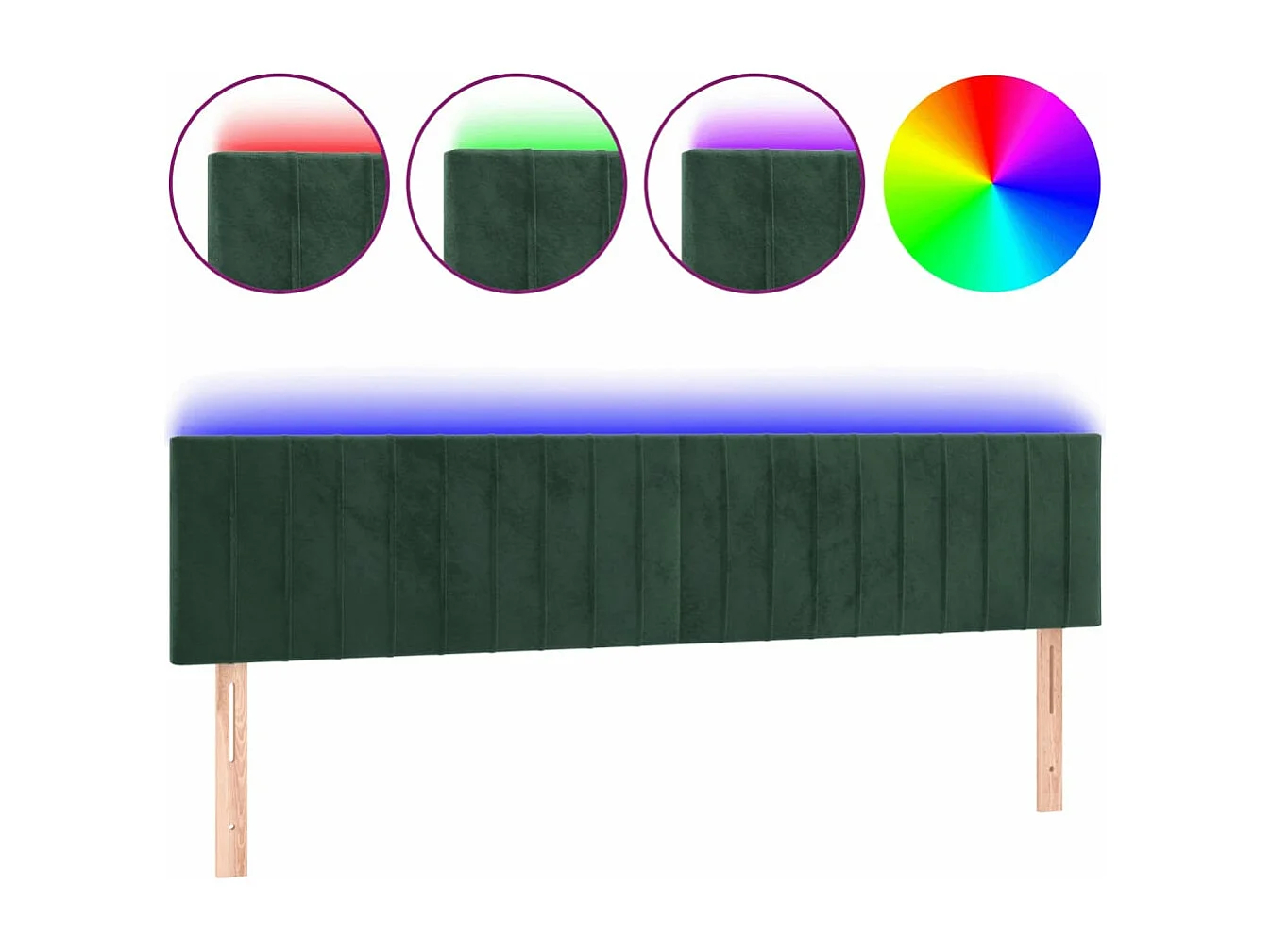 Cabeceira de cama c/luzes LED veludo 180x5x78/88cm verde-escuro
