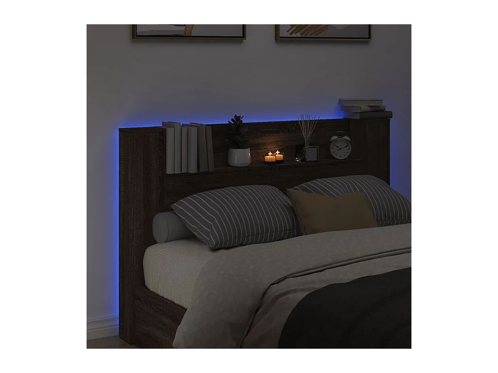 Hoofdbordkast met LED-verlichting 160x16,5x103,5 cm bruin eiken