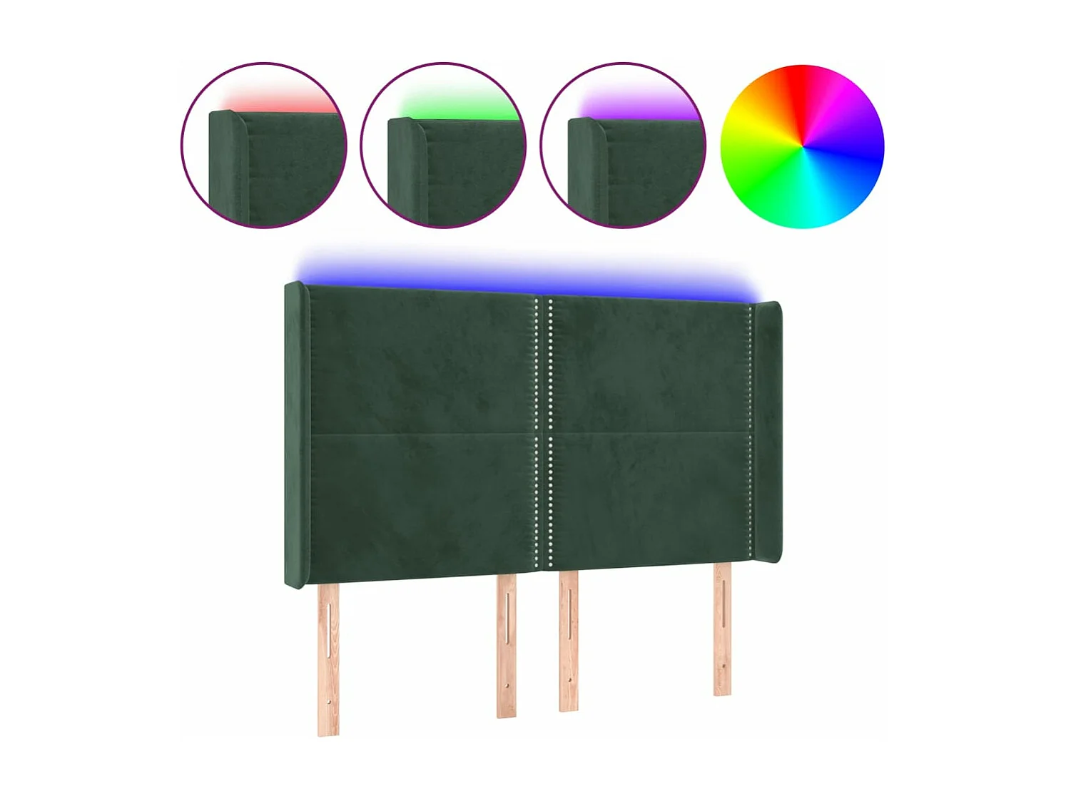 Tête de lit à LED Vert foncé 147x16x118/128 cm Velours