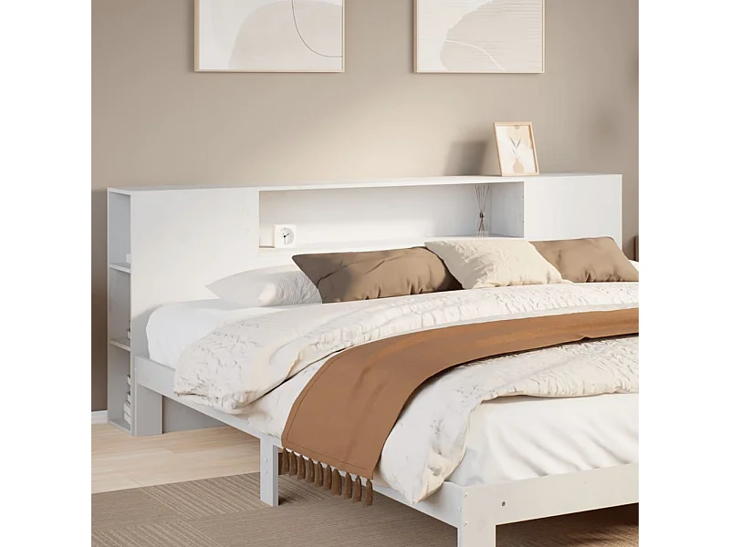 Tête de lit avec rangement blanc 200 cm bois massif de pin