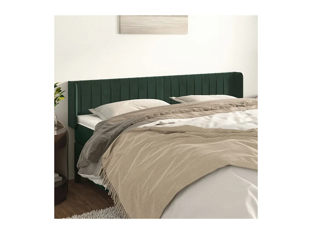Tête de lit avec oreilles Vert foncé 203x16x78/88 cm Velours