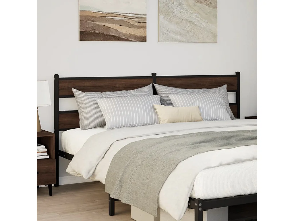 Tête de lit chêne marron 200 cm acier et bois d'ingénierie