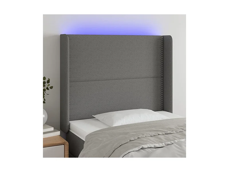Tête de lit à LED Gris foncé 83x16x118/128 cm Tissu