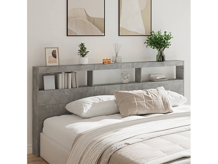 Testiera Con Contenitore A LED Grigio Cemento 200x16,5x103,5 Cm