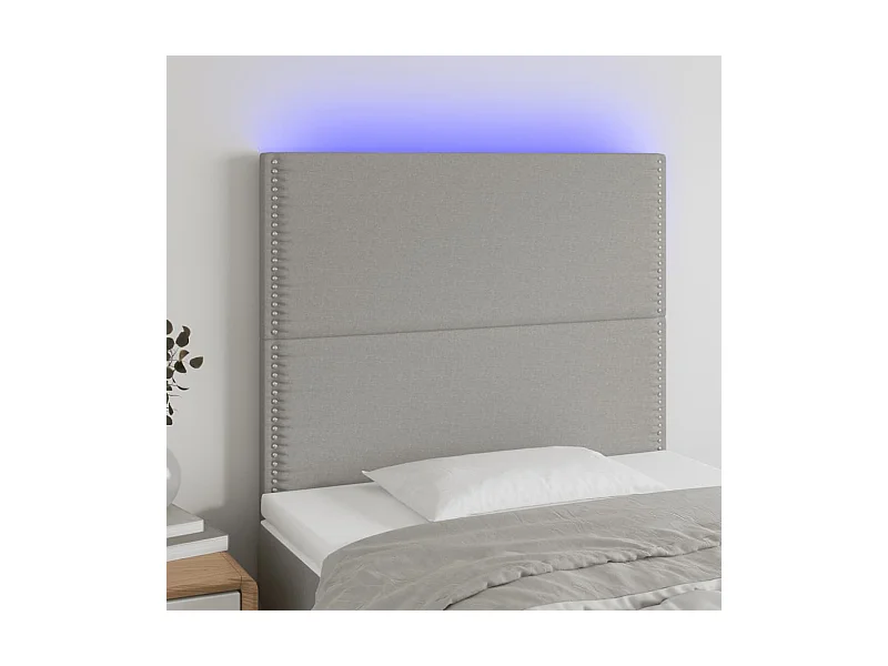 Cabeceira cama c/ luzes LED tecido 90x5x118/128cm cinza-claro