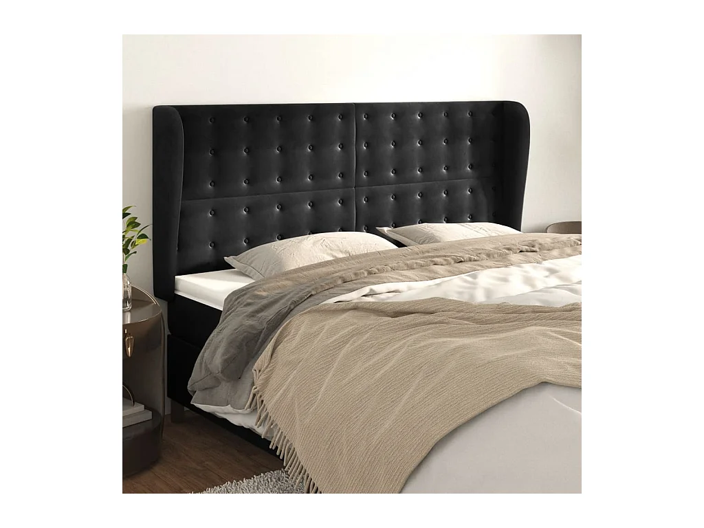Kopfteil mit Ohren Schwarz 183x23x118/128 cm Samt