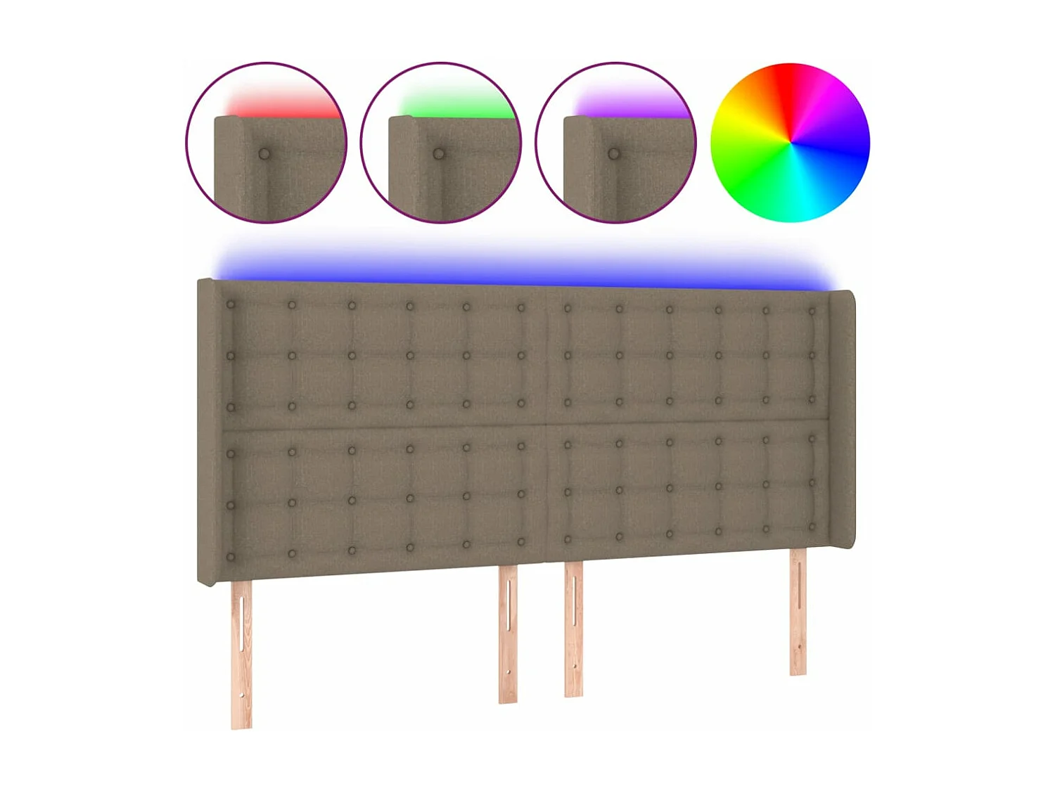 Tête de lit à LED Taupe 183x16x118/128 cm Tissu