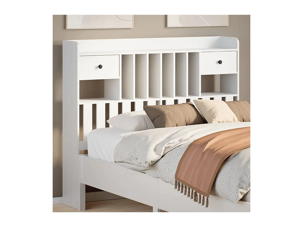 Tête de lit avec rangement blanc 135 cm bois massif de pin