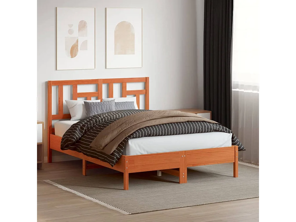 Tête de lit cire marron 135 cm bois massif de pin