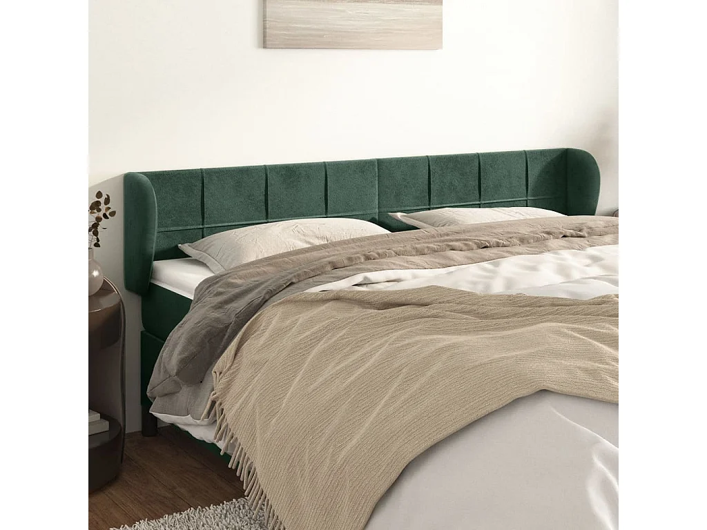 Tête de lit avec oreilles Vert foncé 203x23x78/88 cm Velours