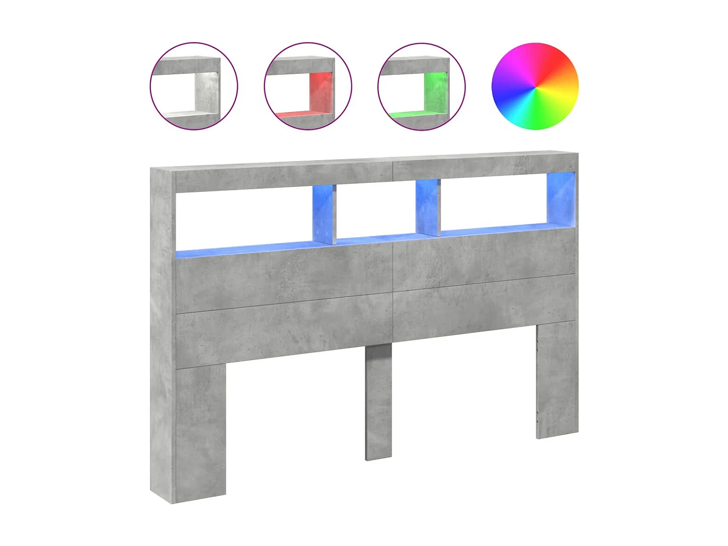 Armoire tête de lit avec LED gris béton 160x17x102 cm