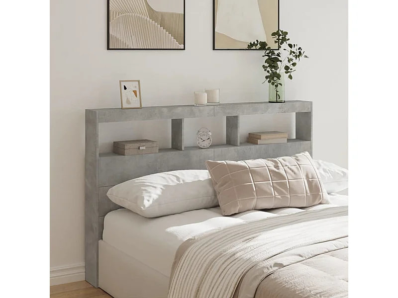 Armoire tête de lit avec LED gris béton 160x17x102 cm