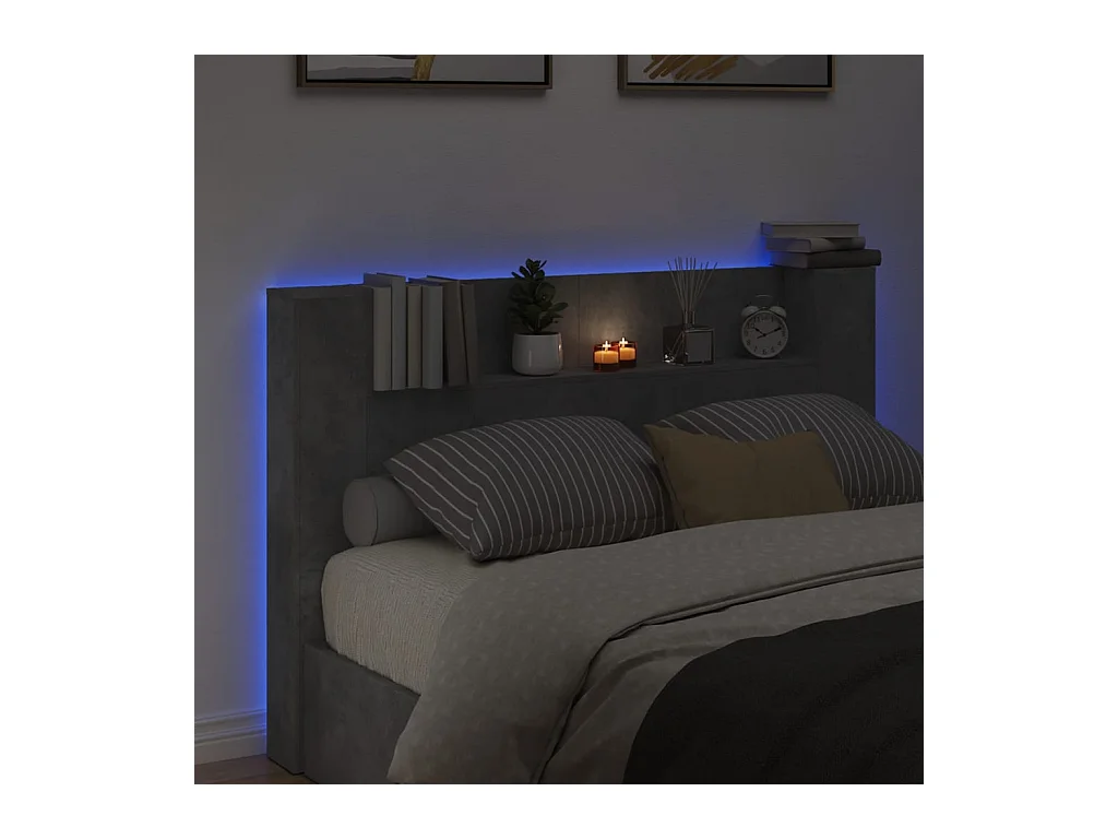 Hoofdbordkast met LED-verlichting 160x16,5x103,5 cm betongrijs