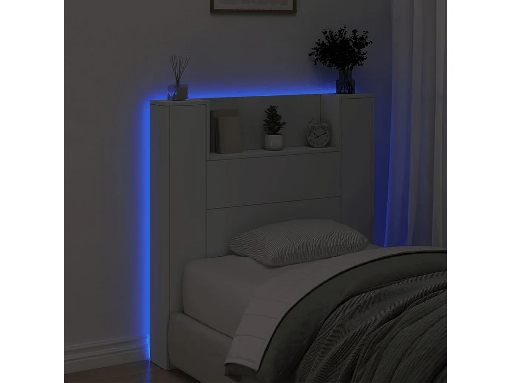 LED-Kopfteil mit Ablagen Weiß 100x16,5x103,5 cm