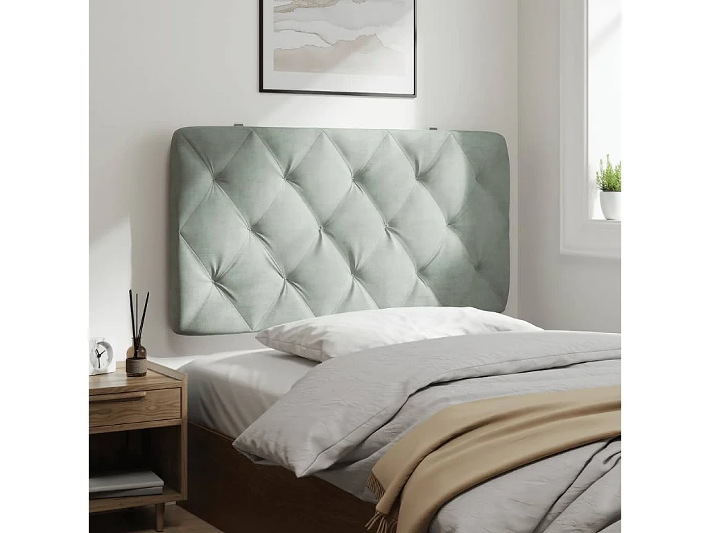 Coussin de tête de lit gris clair 100 cm velours