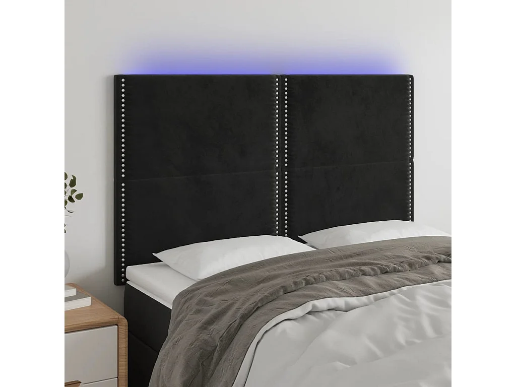 Tête de lit à LED Noir 144x5x118/128 cm Velours