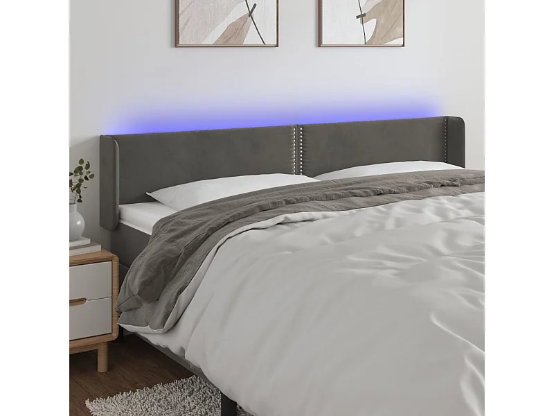 Tête de lit à LED Gris foncé 163x16x78/88 cm Velours