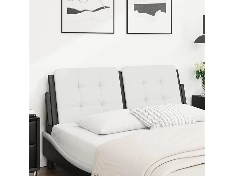 Almofadão de cabeceira 140 cm couro artificial branco e preto