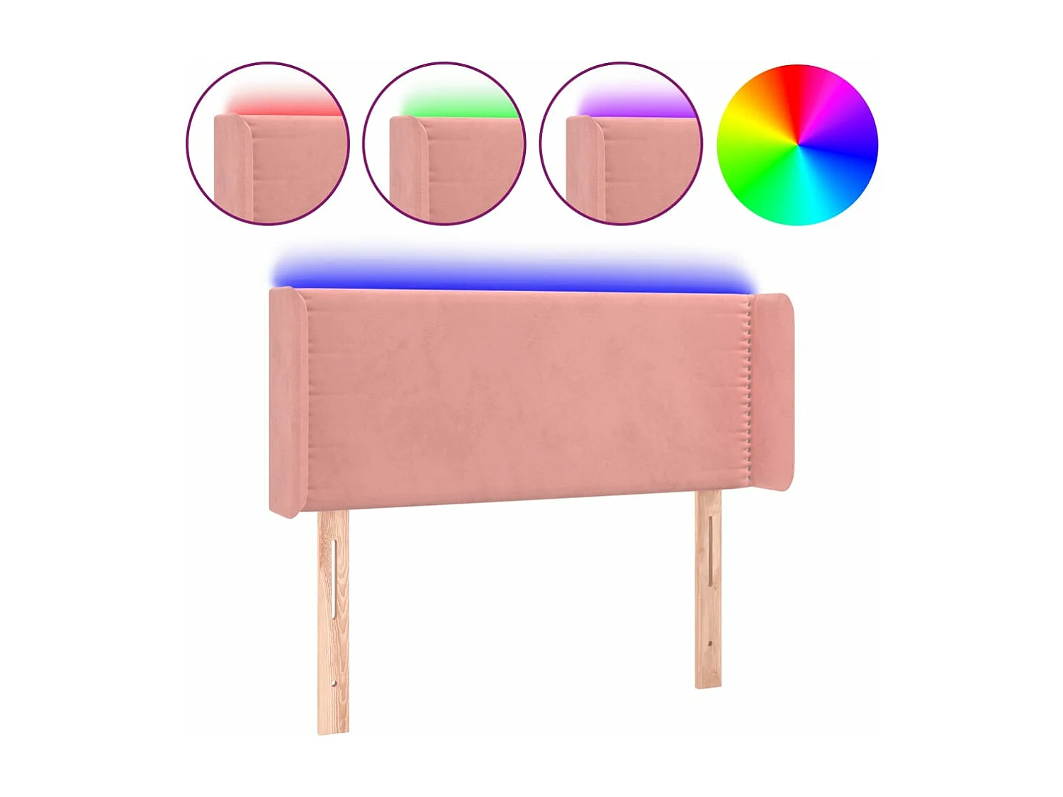Cabeceira de cama c/ luzes LED veludo 93x16x78/88 cm rosa