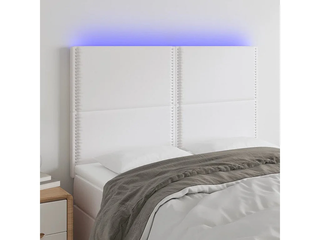 LED Kopfteil Weiß 144x5x118/128 cm Kunstleder