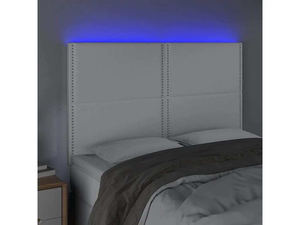 LED Kopfteil Weiß 144x5x118/128 cm Kunstleder