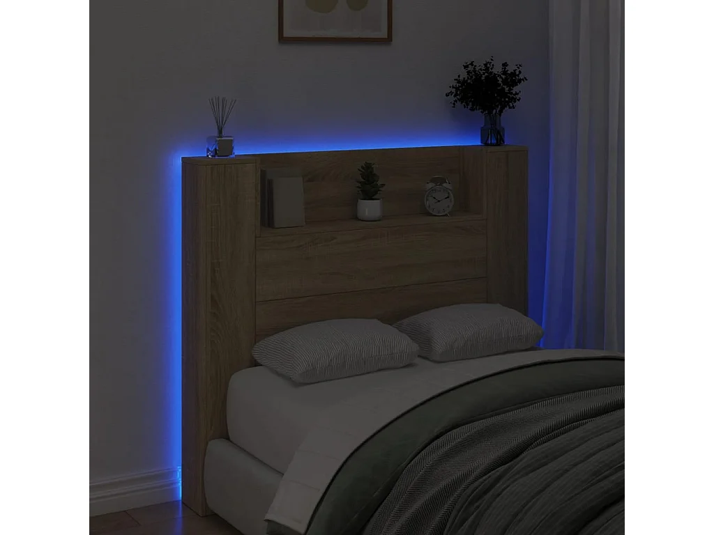 Hoofdbordkast met LED 120x16,5x103,5 cm sonoma eikenkleurig