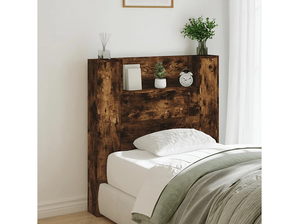 Armoire tête de lit avec LED chêne fumé 100x16,5x103,5 cm