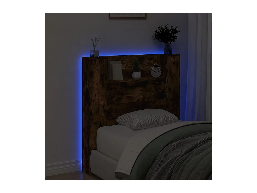 Armoire tête de lit avec LED chêne fumé 100x16,5x103,5 cm