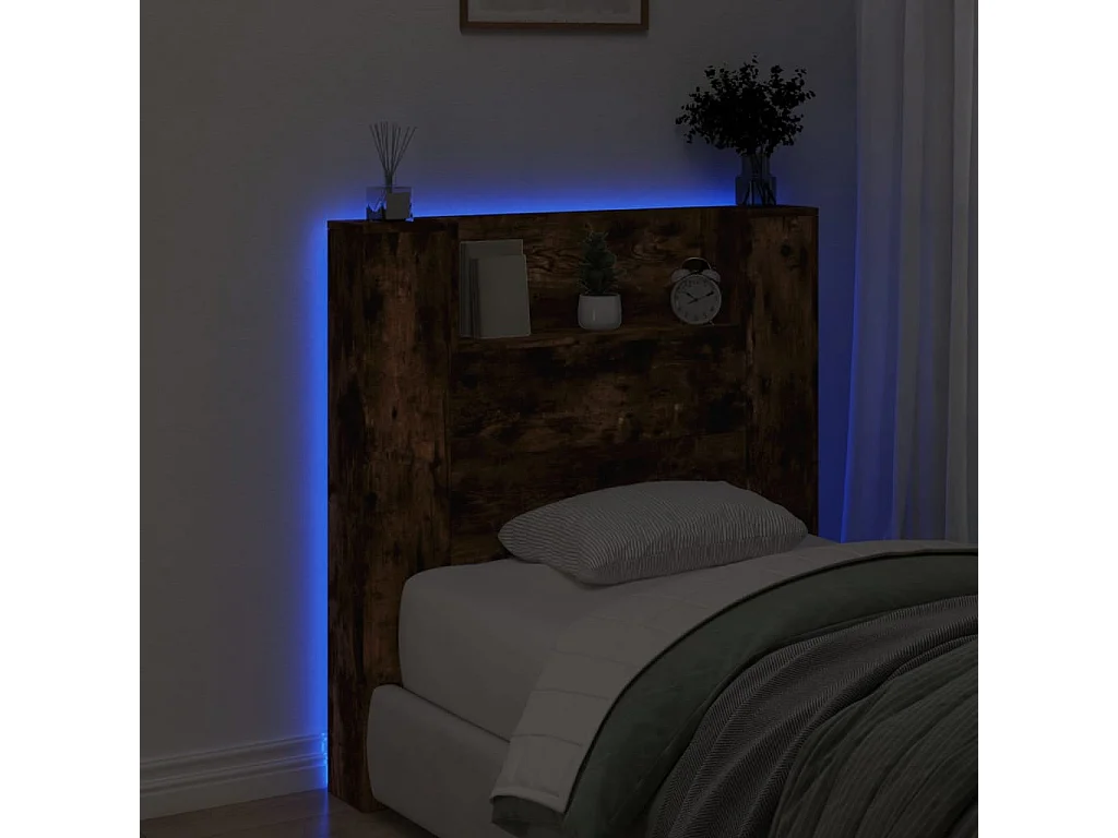 Armário cabeceira c/ luzes LED 100x16,5x103,5cm carvalho fumado