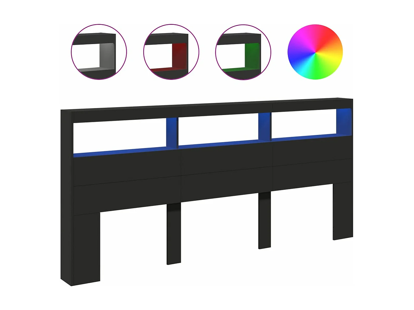 Cabecero de cama con LED negro 220x17x102 cm